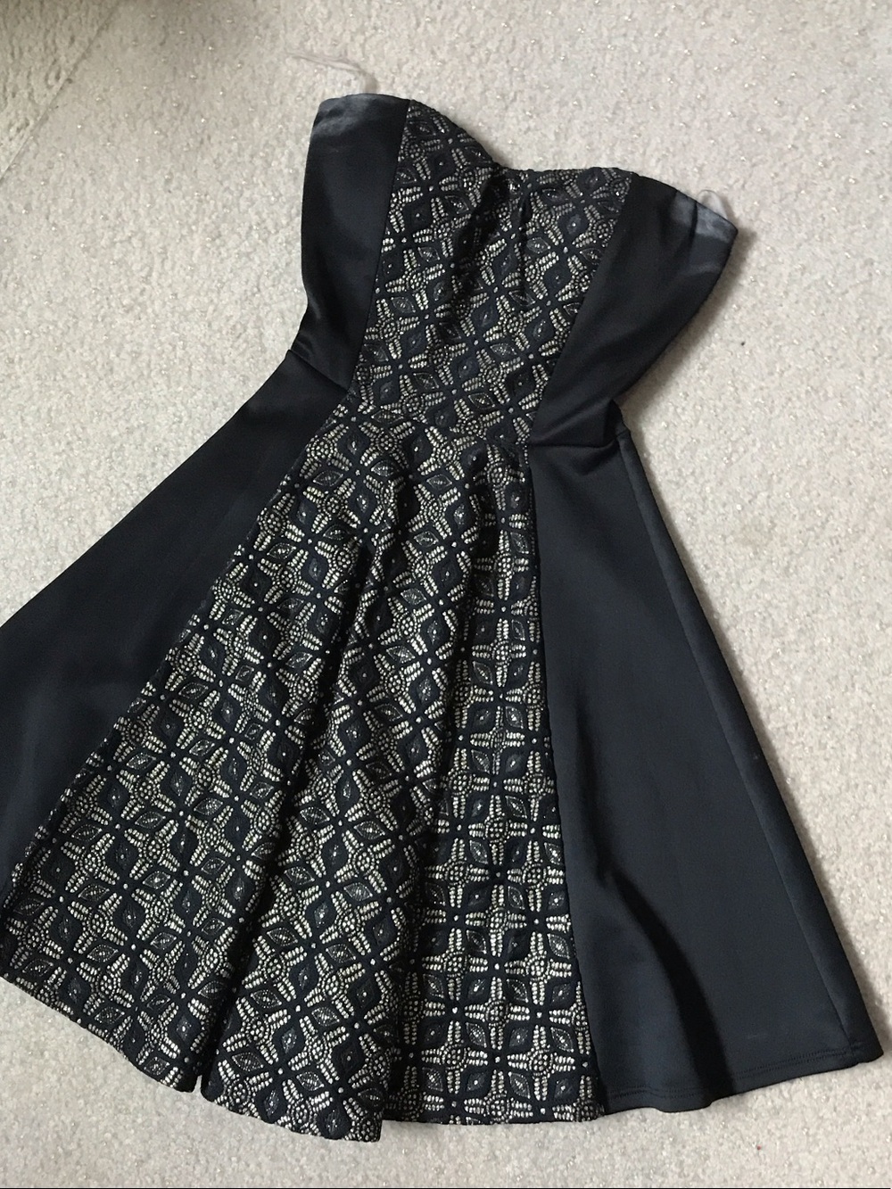 Strapless Black Dress with Gold Jacquard Panels